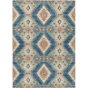 Photo of Navy Blue Copper And Ivory Moroccan Washable Indoor Outdoor Area Rug