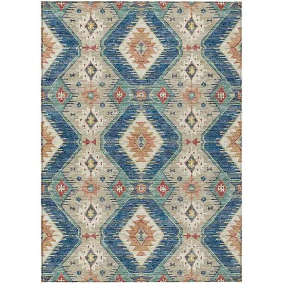 Navy Blue Copper And Ivory Moroccan Washable Indoor Outdoor Area Rug Photo 1