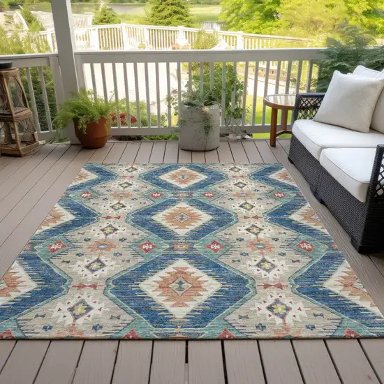 Navy Blue Copper And Ivory Moroccan Washable Indoor Outdoor Area Rug Photo 7