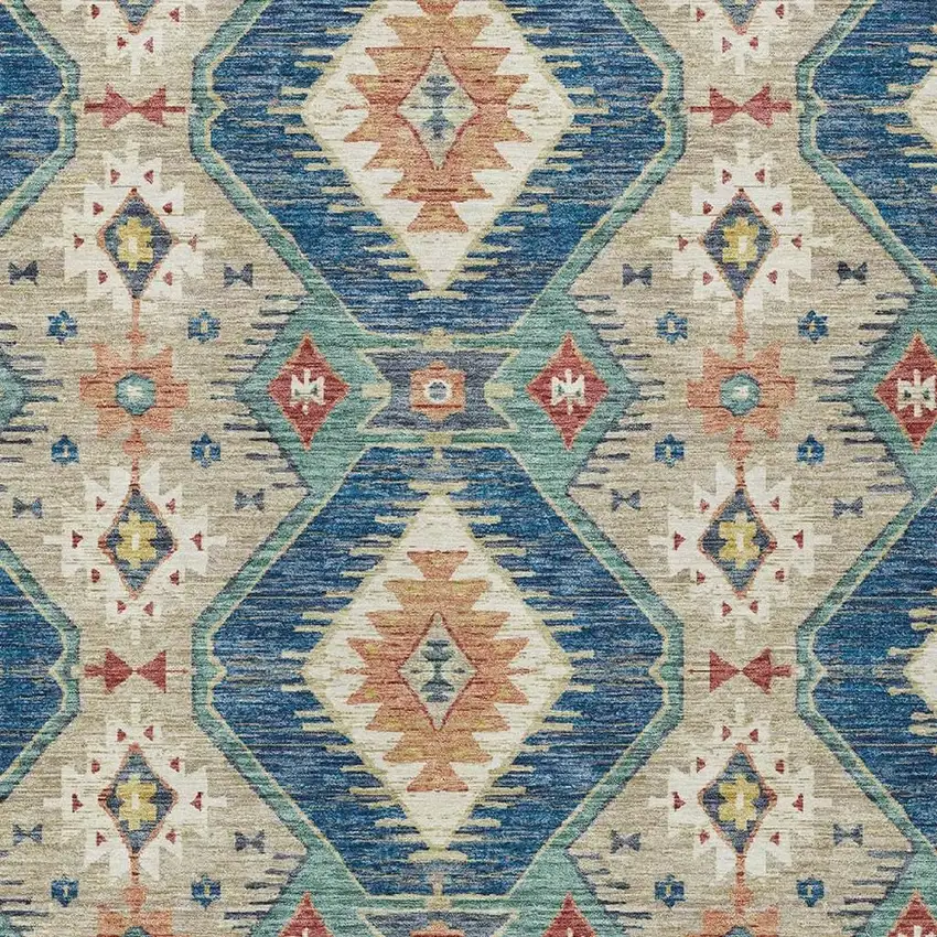 Navy Blue Copper And Ivory Moroccan Washable Indoor Outdoor Area Rug Photo 5