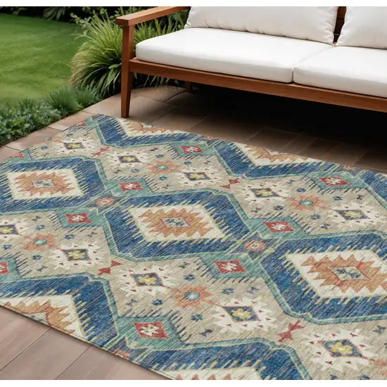 Navy Blue Copper And Ivory Moroccan Washable Indoor Outdoor Area Rug Photo 2