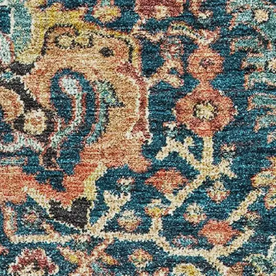 Navy Blue Coral And Gold Damask Washable Area Rug With UV Protection Photo 2