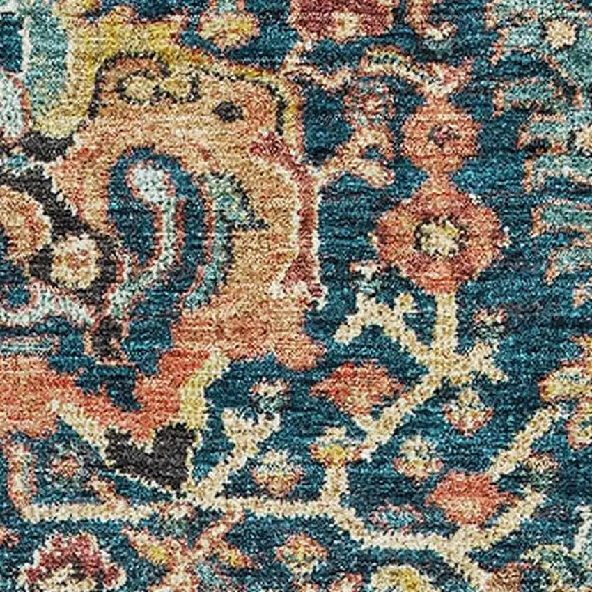 Navy Blue Coral And Gold Damask Washable Area Rug With UV Protection Photo 2