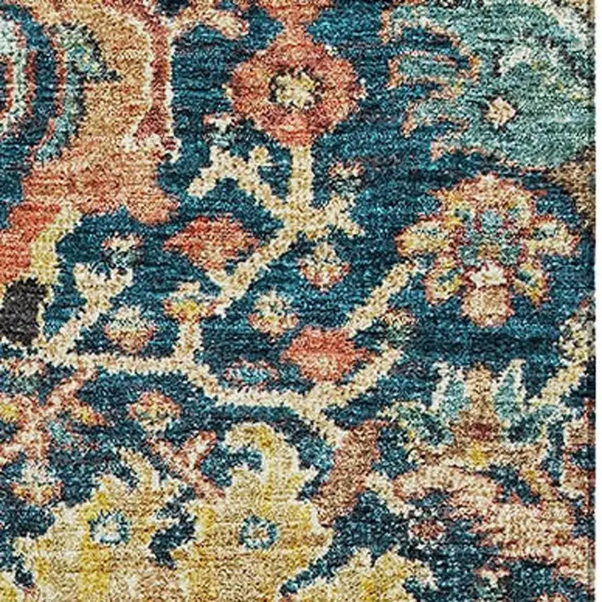 Navy Blue Coral And Gold Damask Washable Area Rug With UV Protection Photo 2