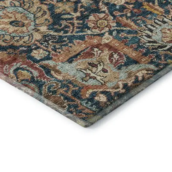 Navy Blue Coral And Gold Damask Washable Area Rug With UV Protection Photo 7