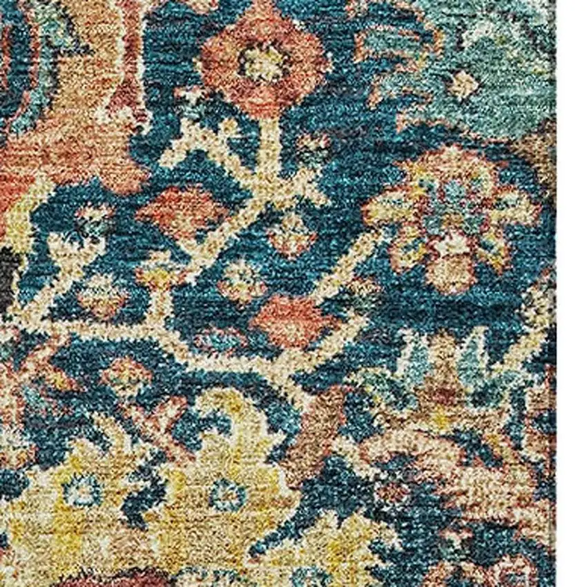 Navy Blue Coral And Gold Damask Washable Area Rug With UV Protection Photo 2