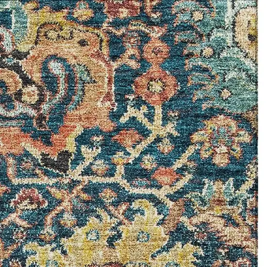 Navy Blue Coral And Gold Damask Washable Area Rug With UV Protection Photo 3