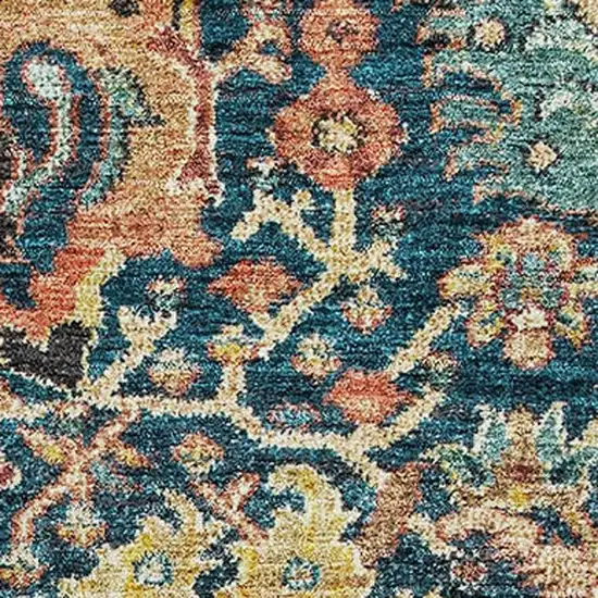 Navy Blue Coral And Gold Damask Washable Area Rug With UV Protection Photo 2