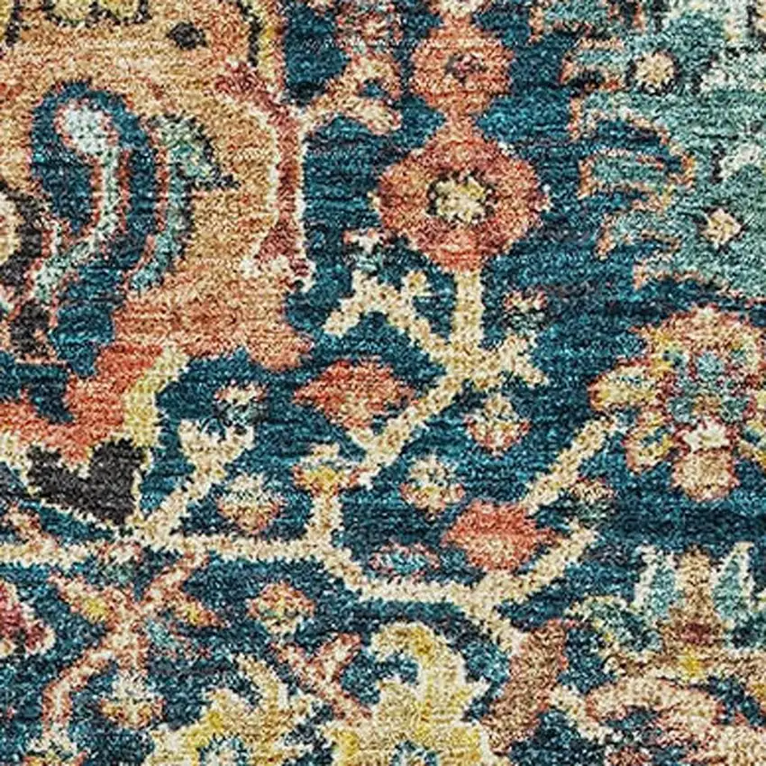 Navy Blue Coral And Gold Damask Washable Area Rug With UV Protection Photo 2