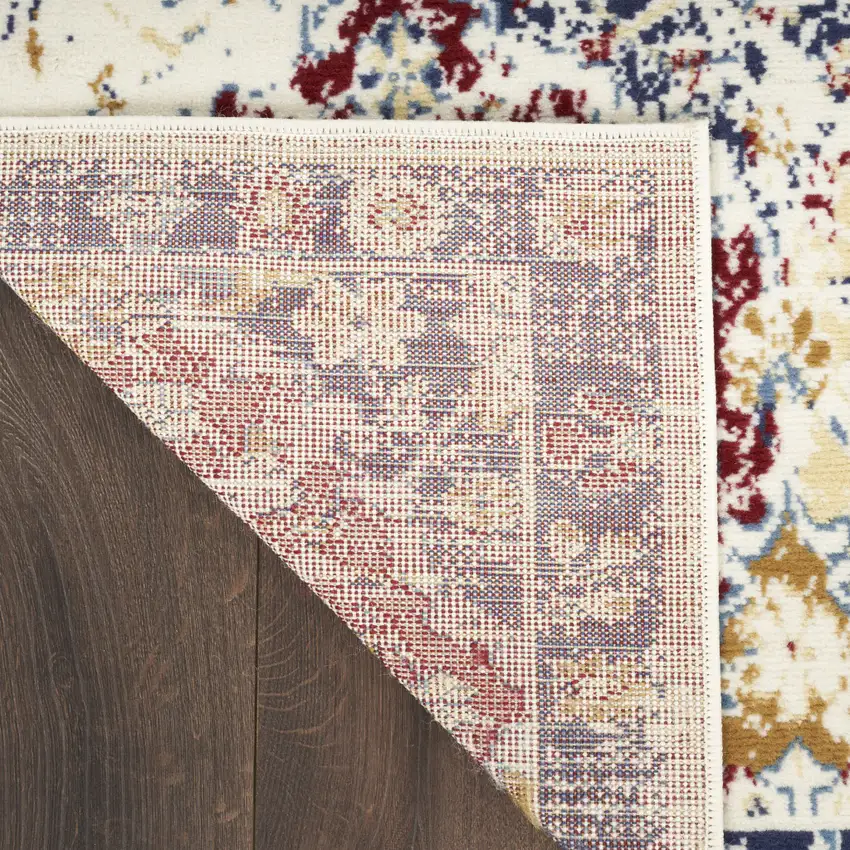 Navy Blue Damask Power Loom Distressed Area Rug Photo 6