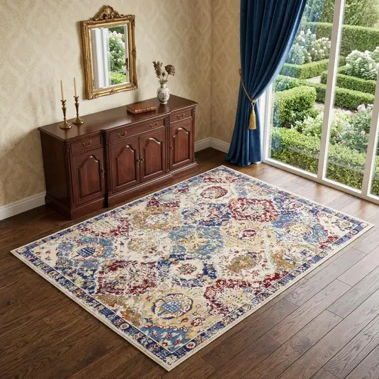 Navy Blue Damask Power Loom Distressed Area Rug Photo 1