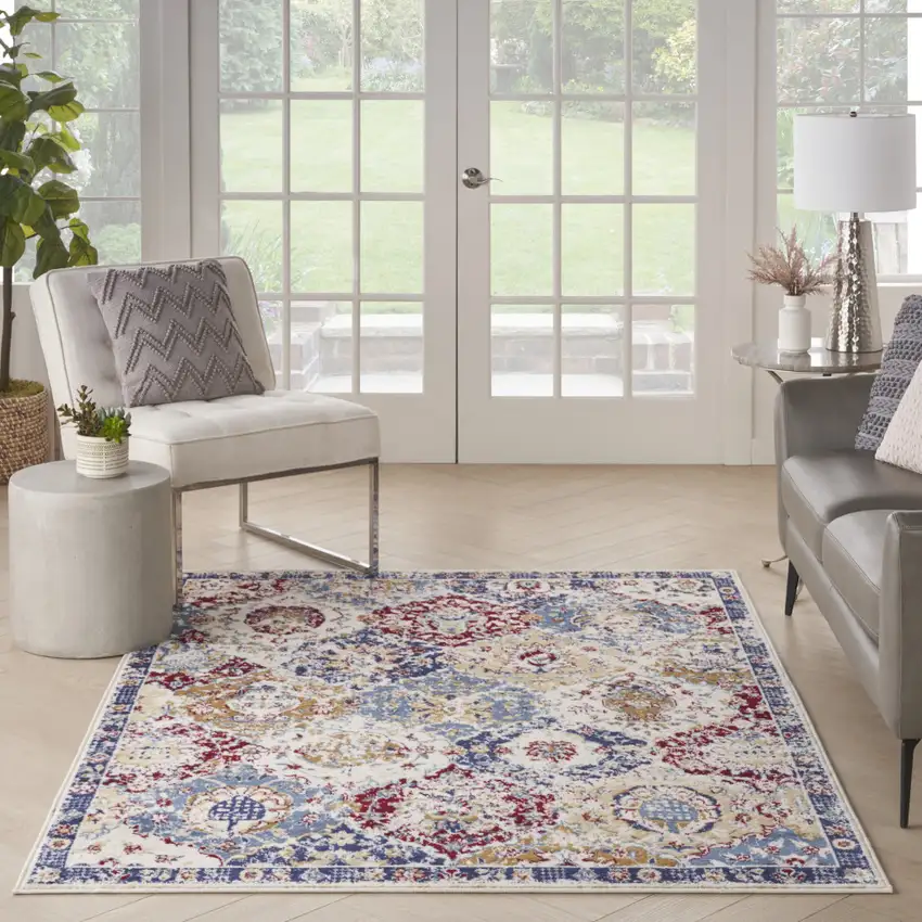 Navy Blue Damask Power Loom Distressed Area Rug Photo 8
