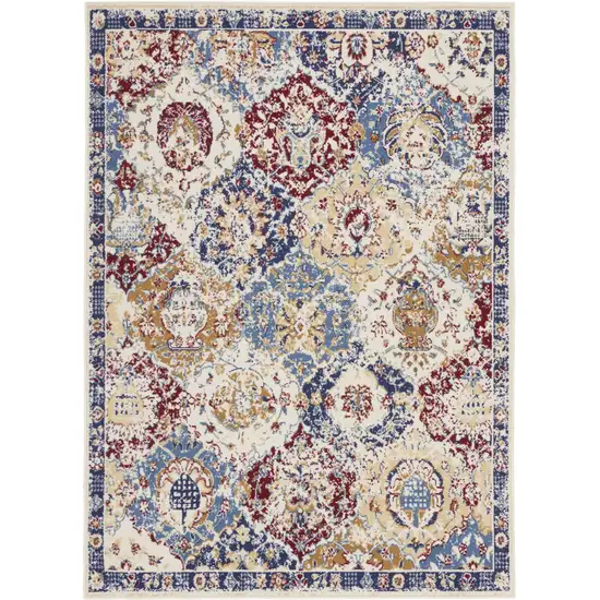 Navy Blue Damask Power Loom Distressed Area Rug Photo 4