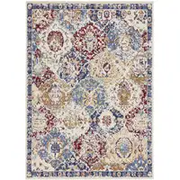 Photo of Navy Blue Damask Power Loom Distressed Area Rug