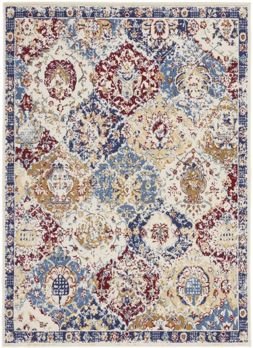 Navy Blue Damask Power Loom Distressed Area Rug Photo 1