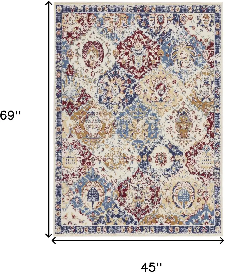 Navy Blue Damask Power Loom Distressed Area Rug Photo 9