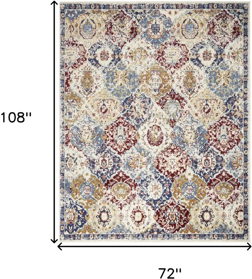 Navy Blue Damask Power Loom Distressed Area Rug Photo 9