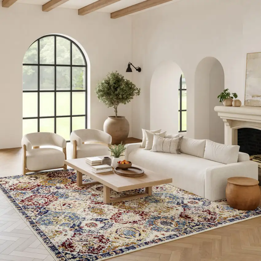 Navy Blue Damask Power Loom Distressed Area Rug Photo 4