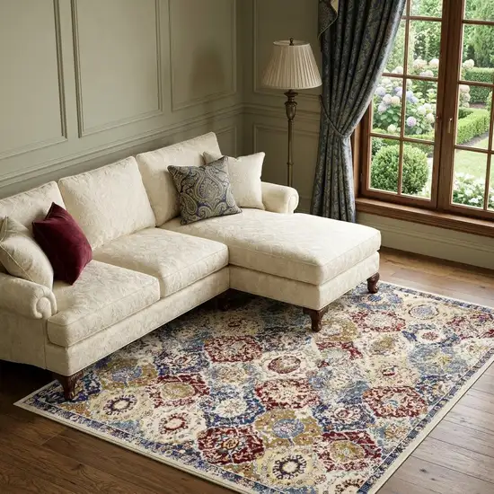 Navy Blue Damask Power Loom Distressed Area Rug Photo 1