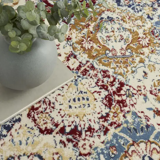 Navy Blue Damask Power Loom Distressed Area Rug Photo 8