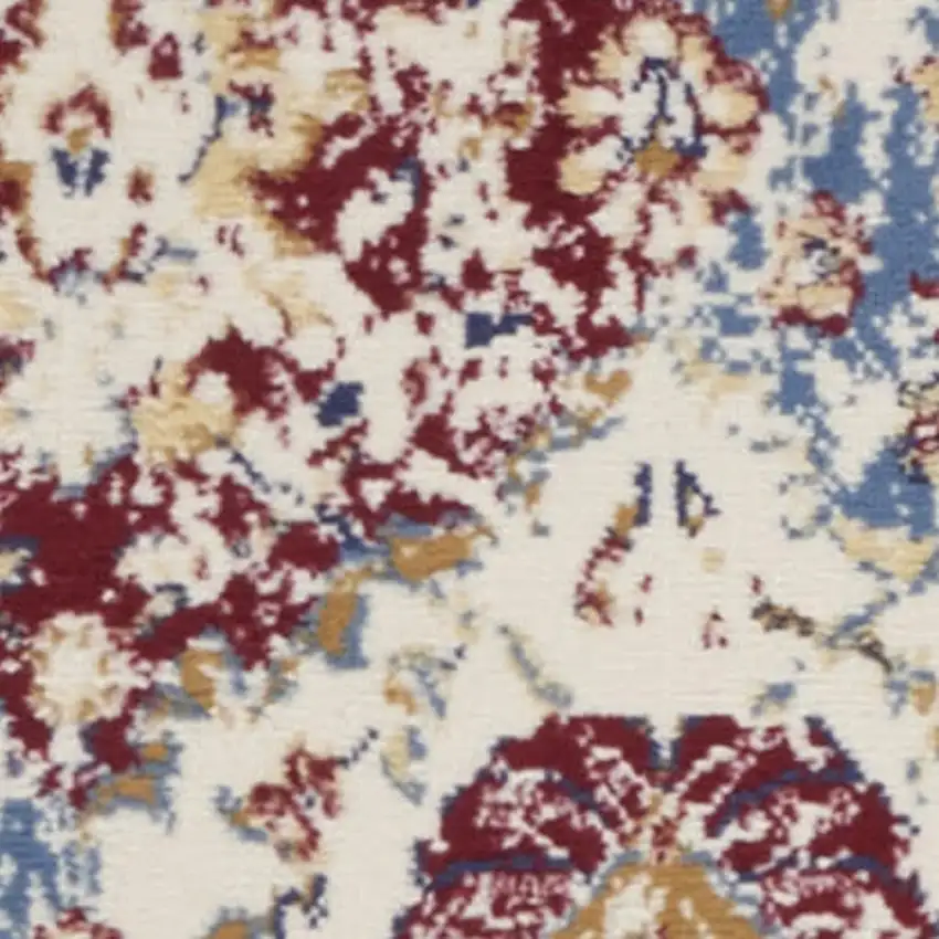 Navy Blue Damask Power Loom Distressed Area Rug Photo 1