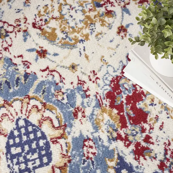 Navy Blue Damask Power Loom Distressed Area Rug Photo 8