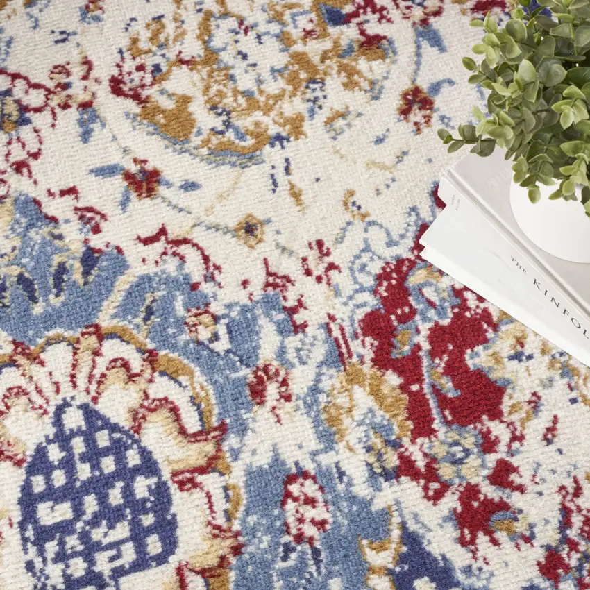 Navy Blue Damask Power Loom Distressed Area Rug Photo 8