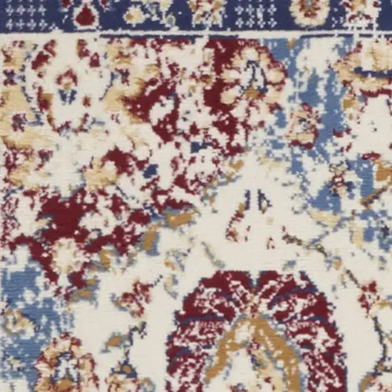 Navy Blue Damask Power Loom Distressed Area Rug Photo 3