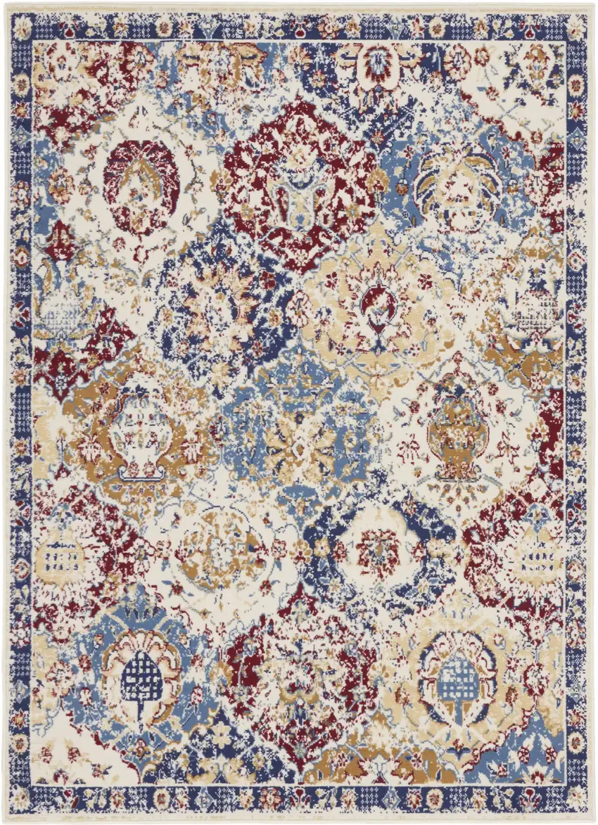 Navy Blue Damask Power Loom Distressed Area Rug Photo 4