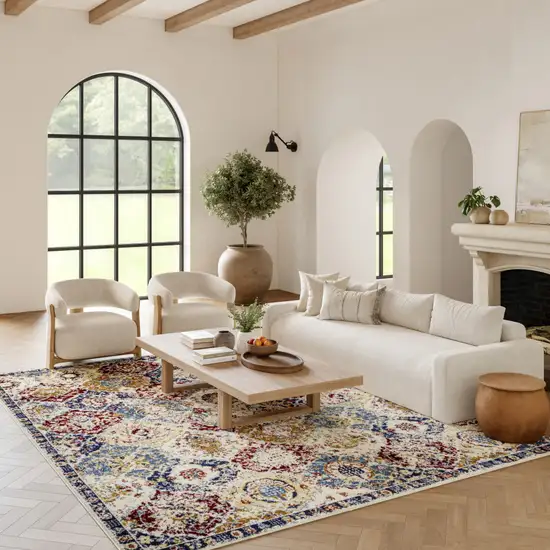 Navy Blue Damask Power Loom Distressed Area Rug Photo 3