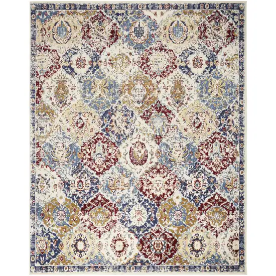 Navy Blue Damask Power Loom Distressed Area Rug Photo 2