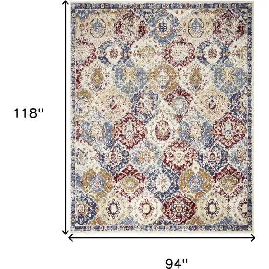 Navy Blue Damask Power Loom Distressed Area Rug Photo 3