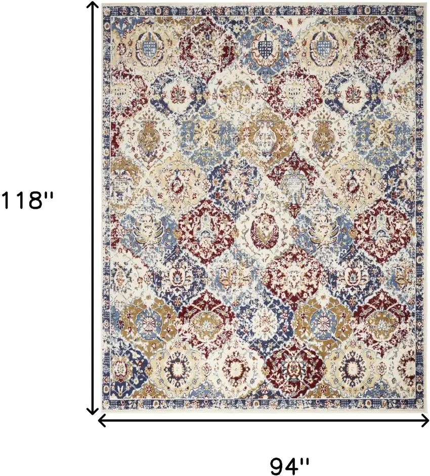 Navy Blue Damask Power Loom Distressed Area Rug Photo 3