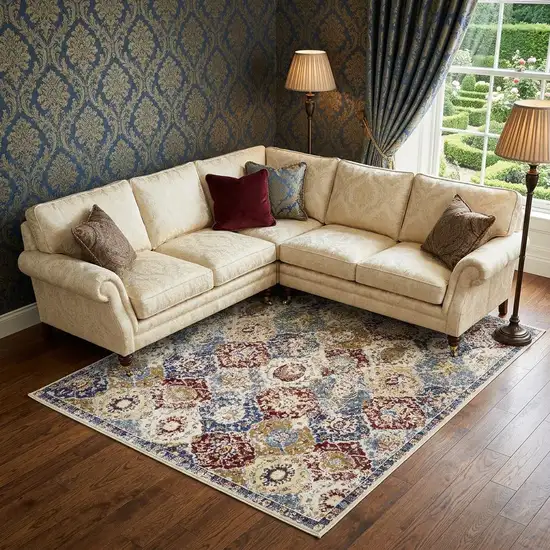 Navy Blue Damask Power Loom Distressed Area Rug Photo 1