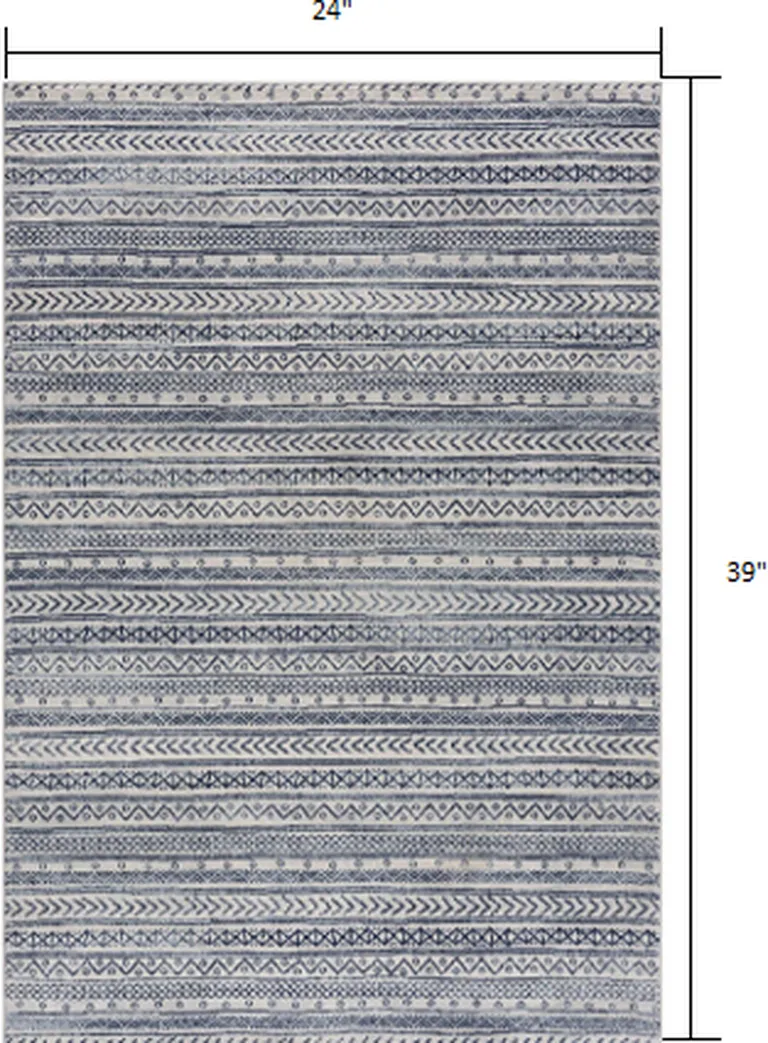 Navy Blue Decorative Stripes Area Rug Photo 1