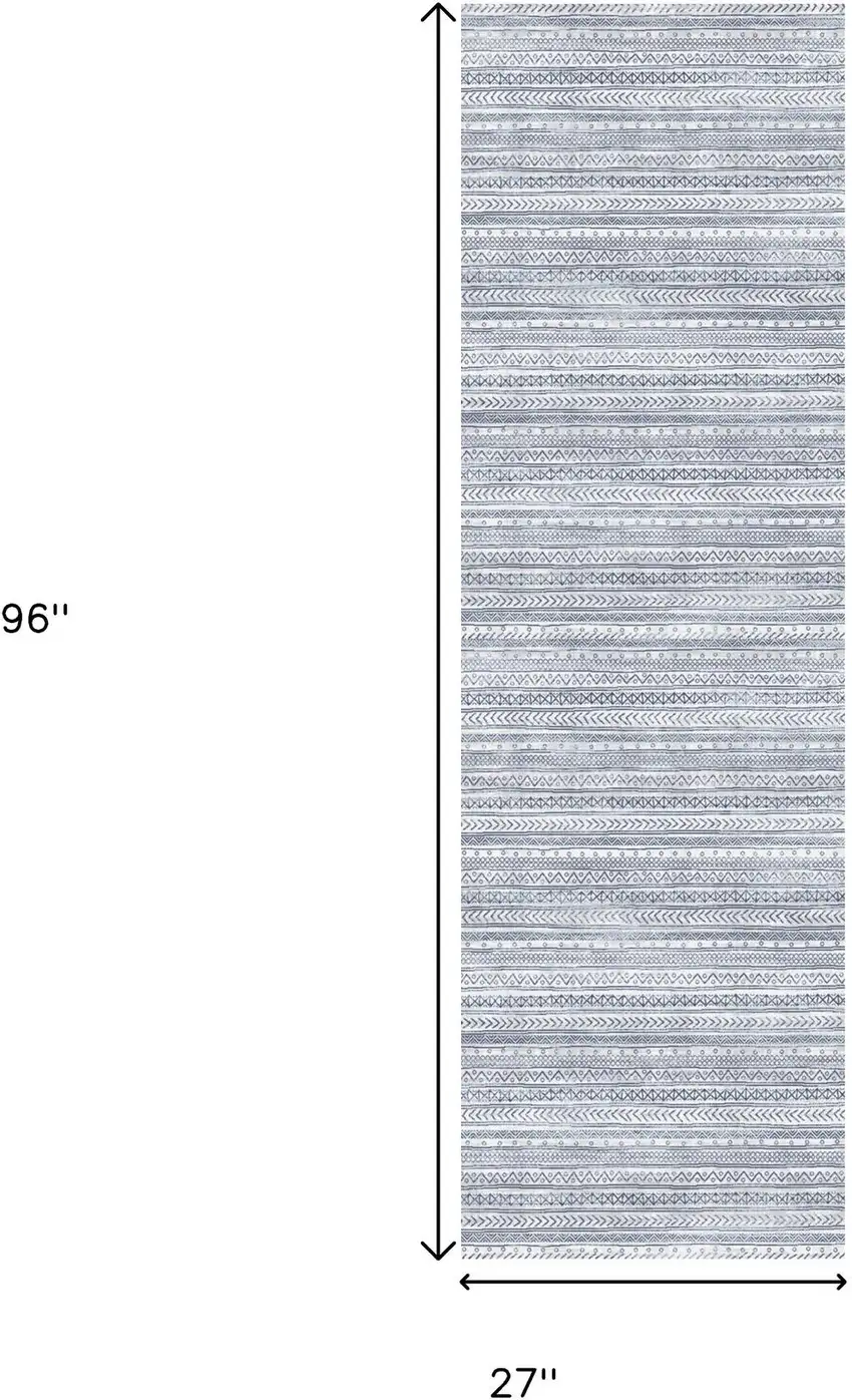 2' X 8' Navy Blue Decorative Stripes Area Rug Photo 3