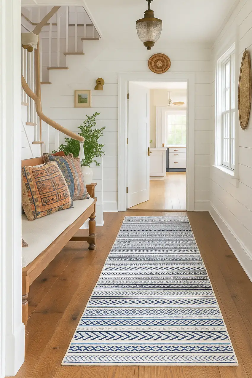 2' X 8' Navy Blue Decorative Stripes Area Rug Photo 4