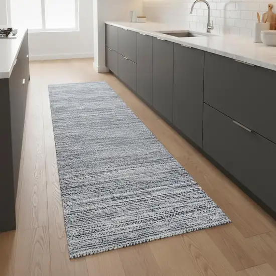 2' X 8' Navy Blue Decorative Stripes Area Rug Photo 1