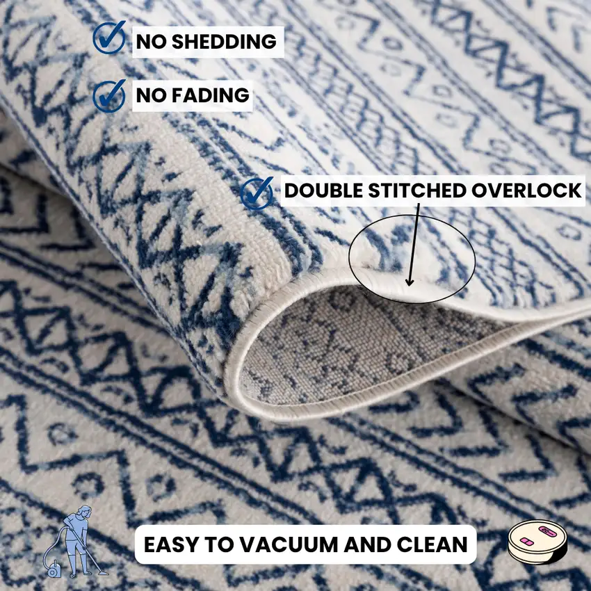 2' X 8' Navy Blue Decorative Stripes Area Rug Photo 7