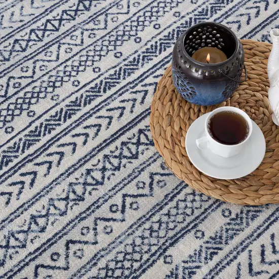 2' X 8' Navy Blue Decorative Stripes Area Rug Photo 5