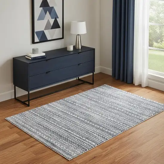 Navy Blue Decorative Stripes Area Rug Photo 1