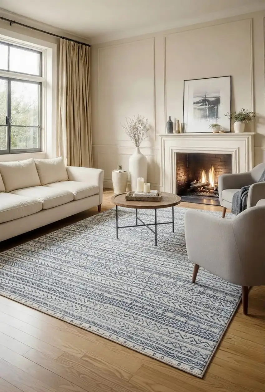 Navy Blue Decorative Stripes Area Rug Photo 8