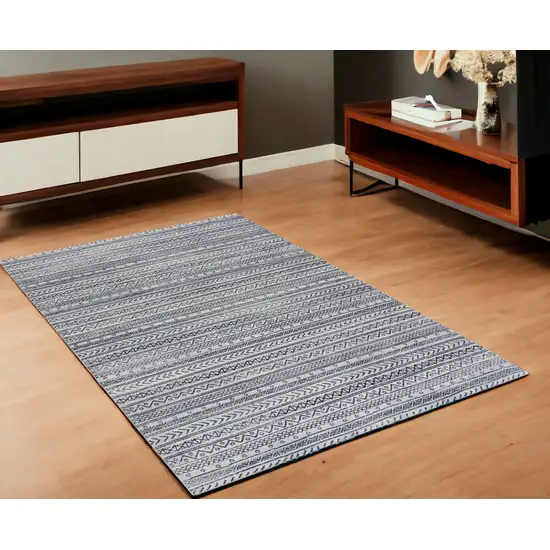 Navy Blue Decorative Stripes Area Rug Photo 2