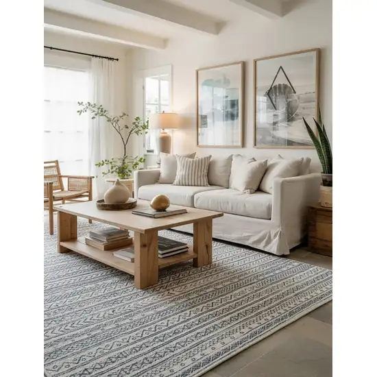 Navy Blue Decorative Stripes Area Rug Photo 9