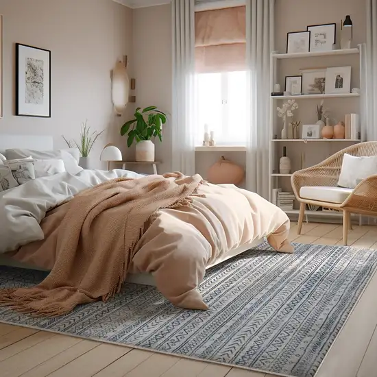 Navy Blue Decorative Stripes Area Rug Photo 9