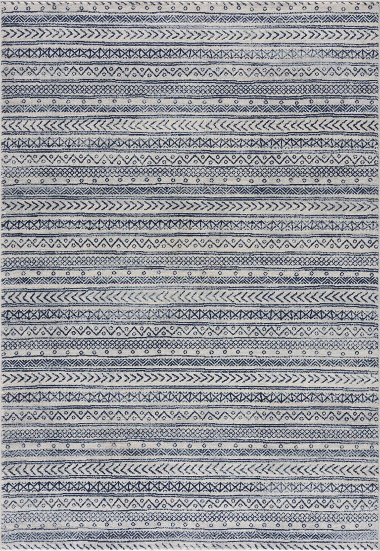 Navy Blue Decorative Stripes Area Rug Photo 3
