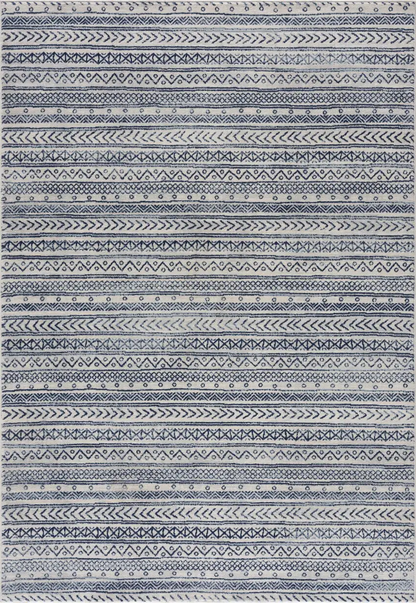 Navy Blue Decorative Stripes Area Rug Photo 6