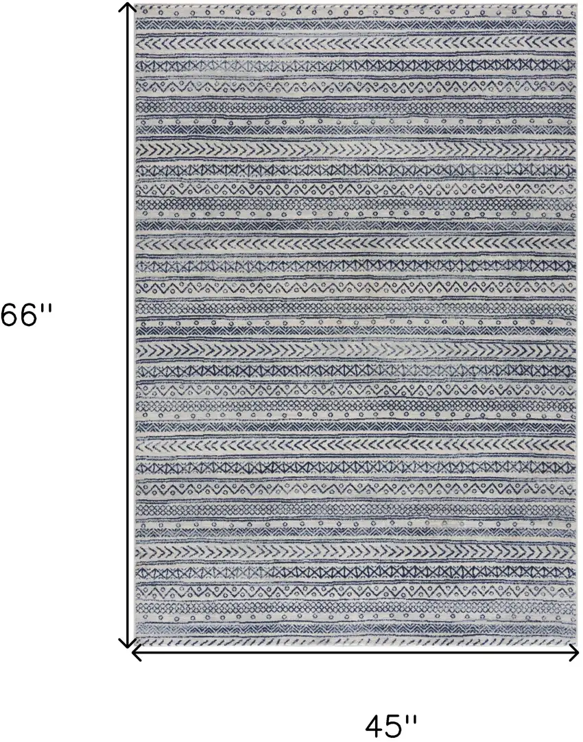Navy Blue Decorative Stripes Area Rug Photo 3