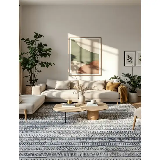 Navy Blue Decorative Stripes Area Rug Photo 6