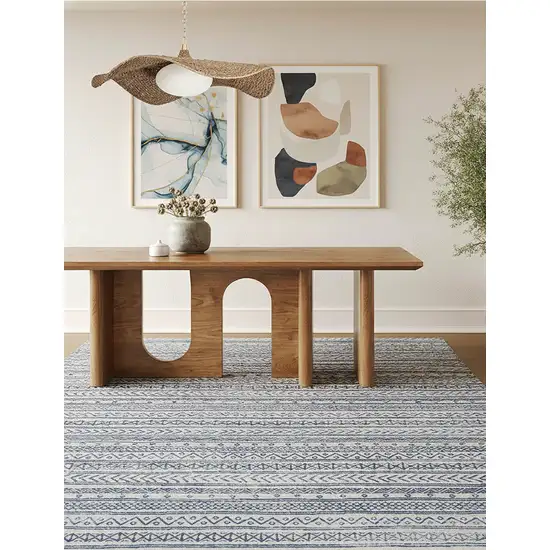 Navy Blue Decorative Stripes Area Rug Photo 3